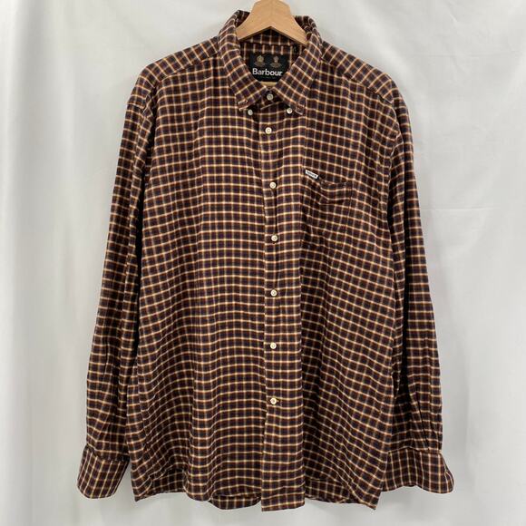Barbour XXL brown plaid button down long sleeve - Picture 3 of 8